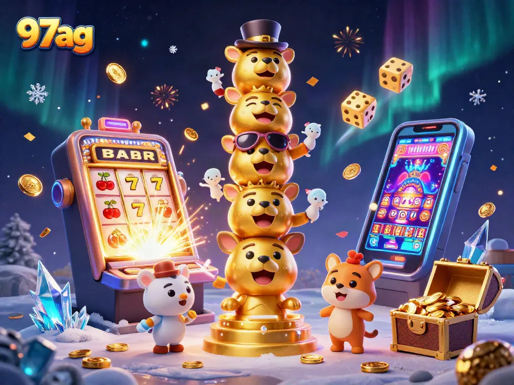 Spin the reels with 97ag's vibrant 3D casino-themed illustration packed with fun elements.