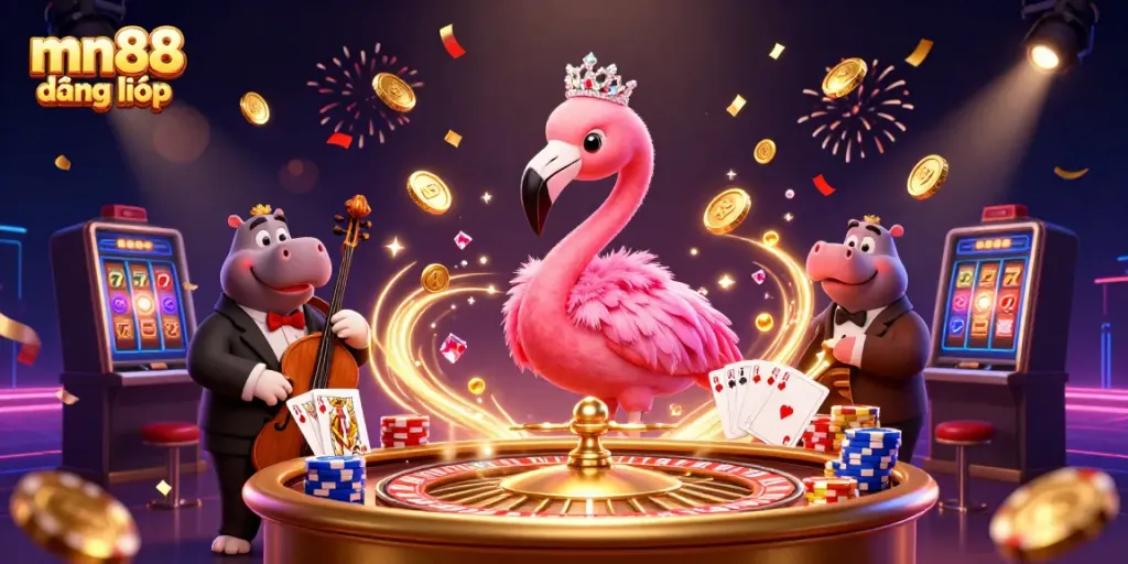 Win big at mn88 đăng nhập with vibrant casino scene featuring lively characters and rich gaming elements.