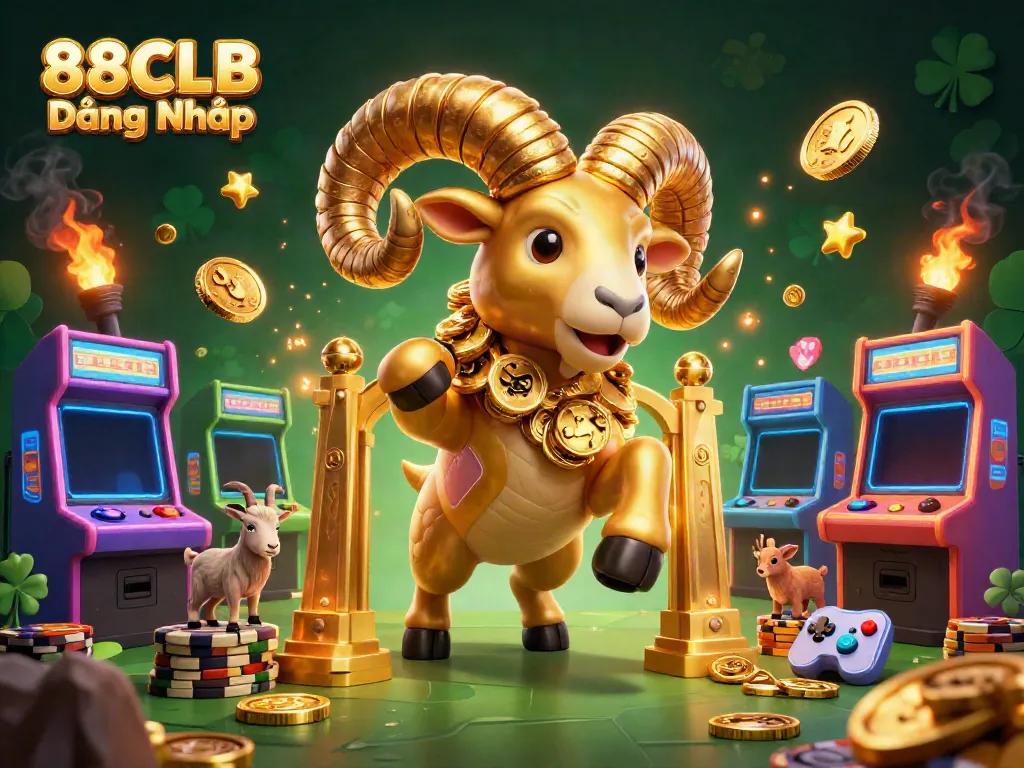 Experience the energy of 88CLB Đăng Nhập with a dynamic golden ram charging through a magical casino scene.