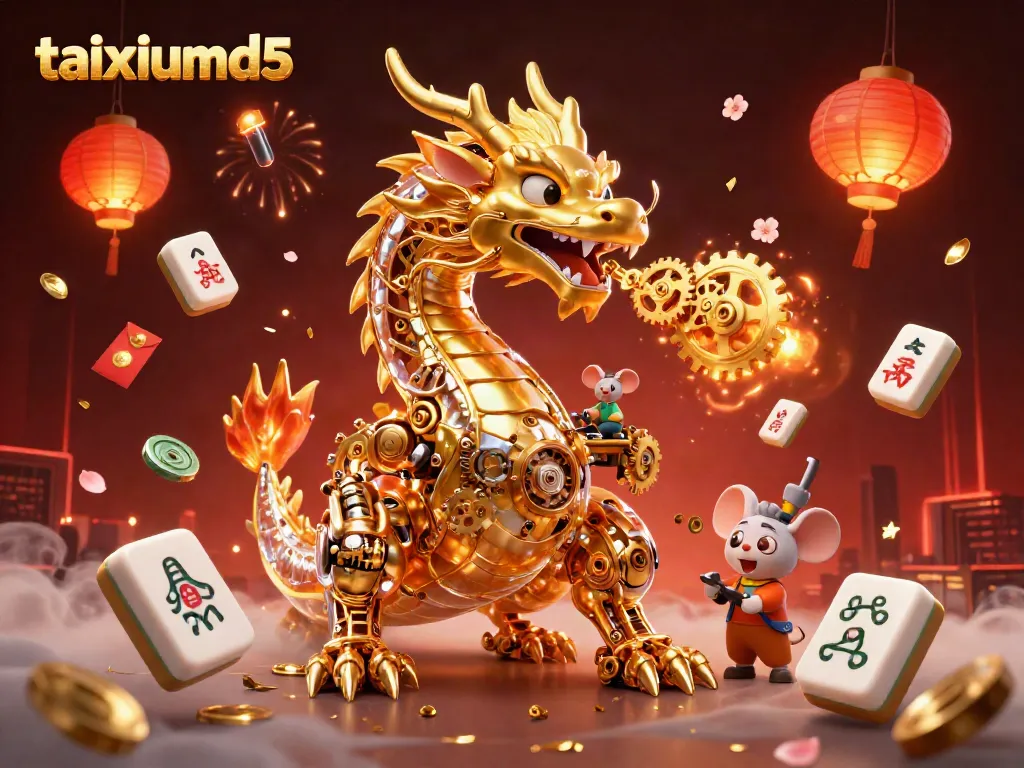 Experience thrilling gameplay at taixiumd5 with dazzling visuals of golden dragons, fireworks, and casino elements.