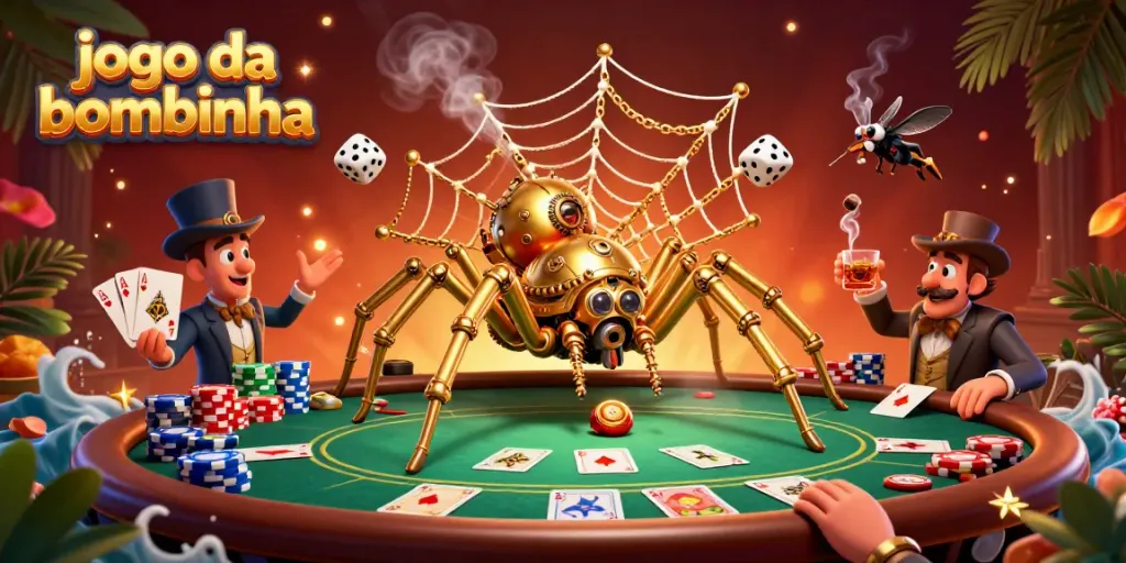 Experience the thrilling game of jogo da bombinha with colorful poker elements and a whimsical spider character.