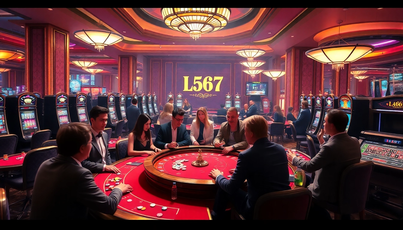 L567 casino players engaged in an exciting game of poker with vibrant colors and luxurious atmosphere.