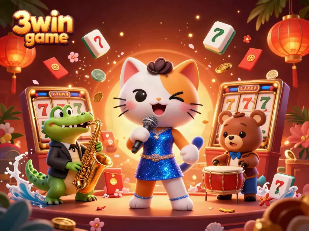 Engage with the vibrant 3win game scene filled with excitement, featuring dynamic characters and casino elements.
