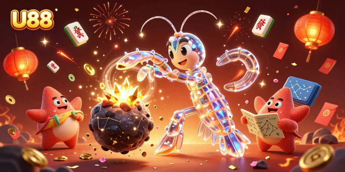 Engaging with U88, a galactic samurai mantis shrimp surrounded by festive casino elements.