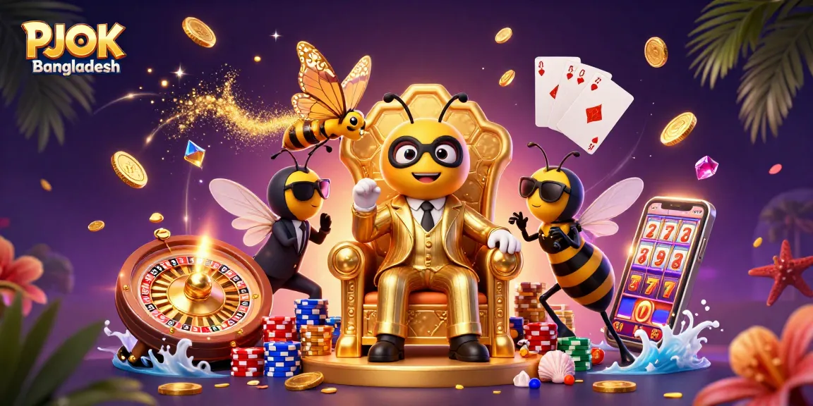 Experience the thrill at PJOK Bangladesh with a lively casino scene featuring dynamic characters and games.