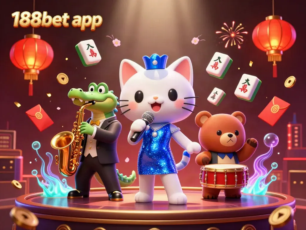 Experience the excitement of the 188bet app with this vibrant casino scene featuring animated characters.
