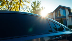 Car showcasing the best window tint Chattanooga TN in a beautiful residential setting with trees.