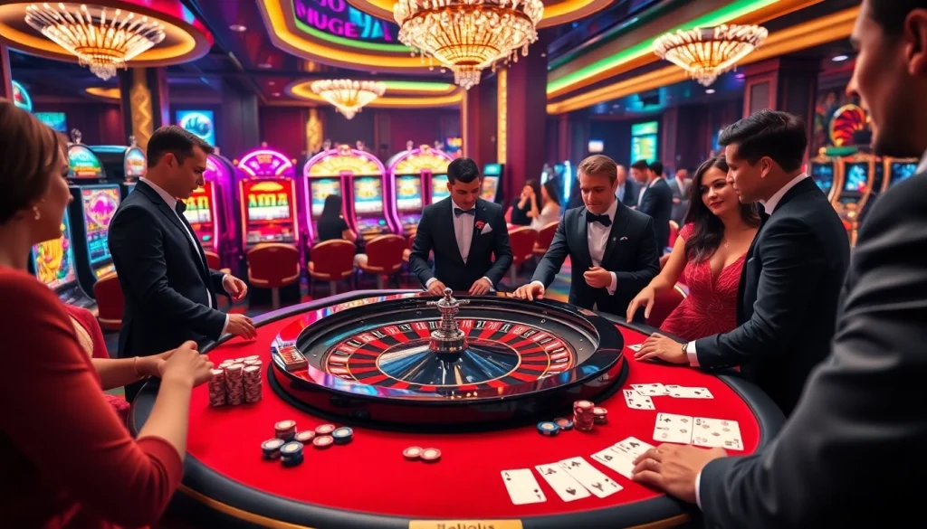 Excited players at a luxury casino table experience the thrill of 28BET betting.