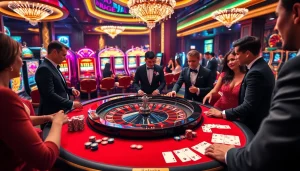 Excited players at a luxury casino table experience the thrill of 28BET betting.