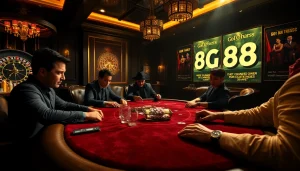 Exciting poker game scene with go8 branding, showcasing high stakes and professional players.