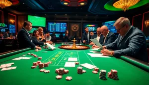 Dicas para ganhar mais em apostas, com apostas estratégicas e uma atmosfera vibrante de cassino, com mesas e jogadores.