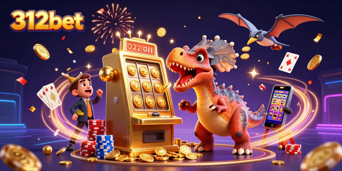 312bet showcases an energetic casino scene with colorful characters and dynamic elements, celebrating the excitement of gaming.
