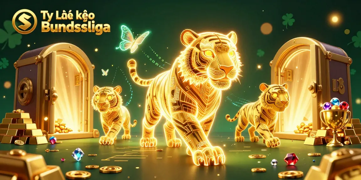 Bet on Tỷ lệ kèo Bundesliga in a vibrant digital casino scene with golden treasures and exciting energy.