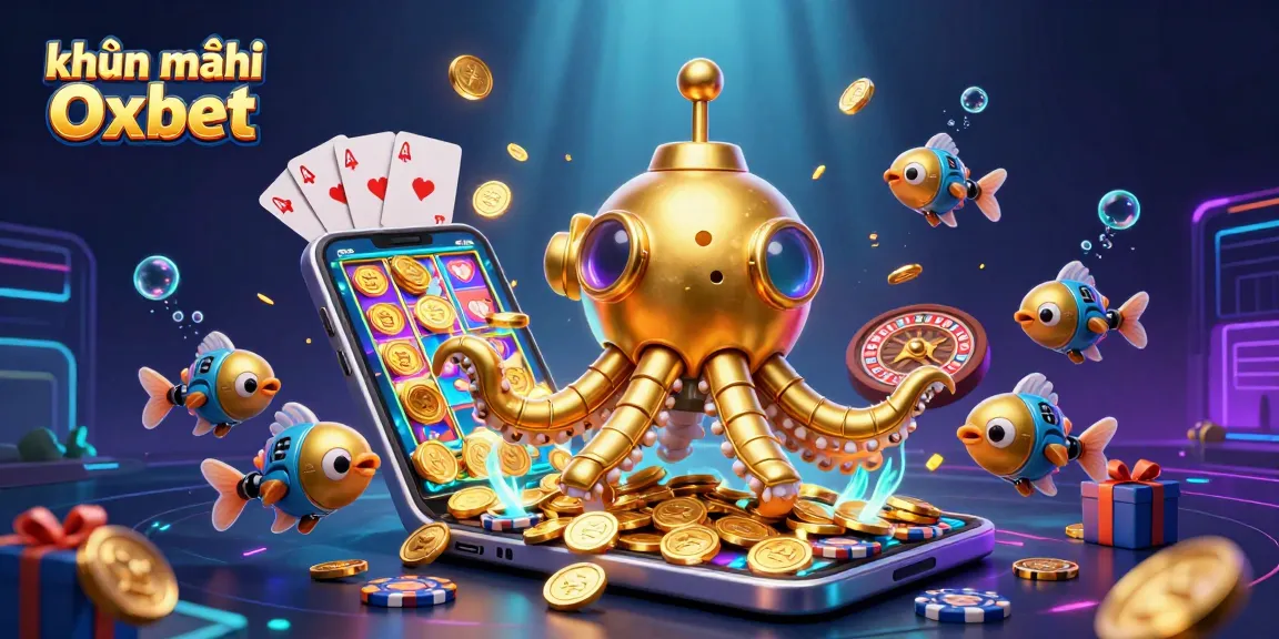 Engage with khuyến mãi Oxbet through a dynamic, vibrant 3D casino illustration filled with golden coins and gaming elements.