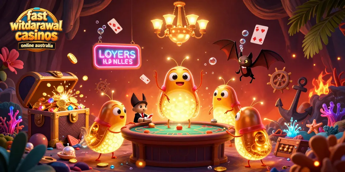 Experience fast withdrawal casinos online Australia in a vibrant 3D casino scene with bioluminescent glowworms.