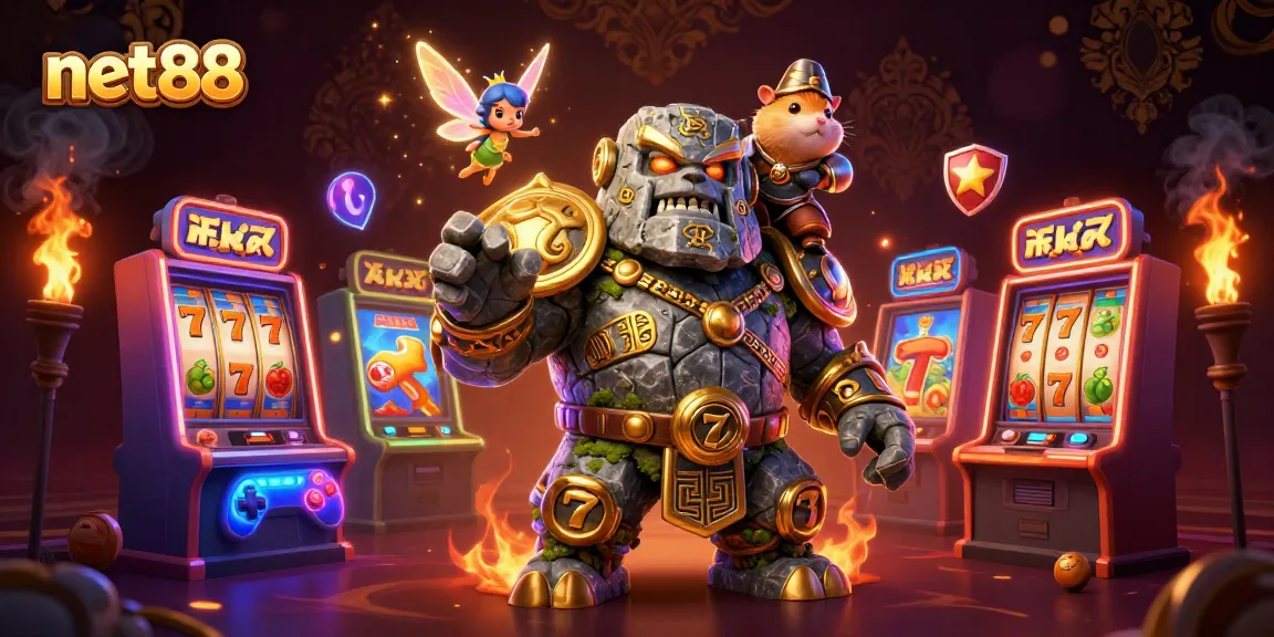 Spin the reels at net88 with a magical golem guardian, fairy, and hamster knight!