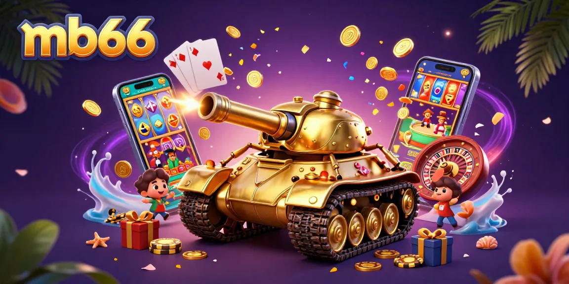 Experience gaming excitement with mb66 through a vibrant 3D casino adventure showcasing colorful slot games and golden chips.